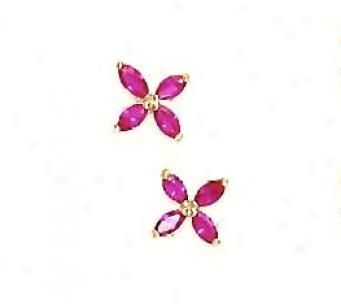 14k Yellow 4x2 Mm Marquise Red Cz Childrens FlowerE arrings