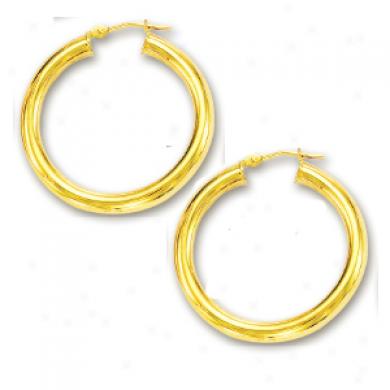 14k Yellow 4x30 Mm Bold Shiny Hoop Earrings