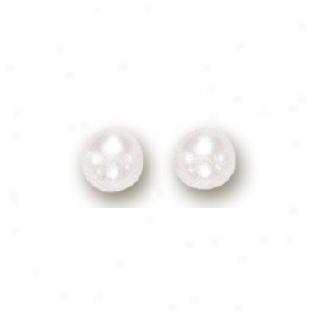 14k Yel1ow 5 Mm Cultured White Pearl Earrings