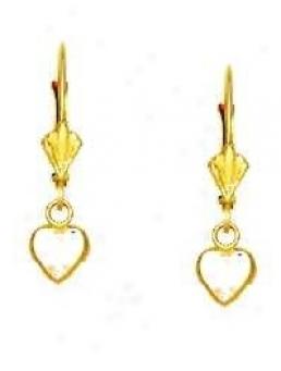14k Yellow 5 Mm Heart Clear Cz Drop Earrings