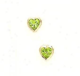 14k Yellow 5 Mm Heart Peridot-green Cz Earrings
