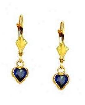 14k Yellow 5 Mm Heart Sapphire-blue Cz Drop Earrings