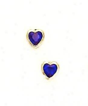 14k Yellow 5 Mm Heart Sapphire-blue Cz Earrings