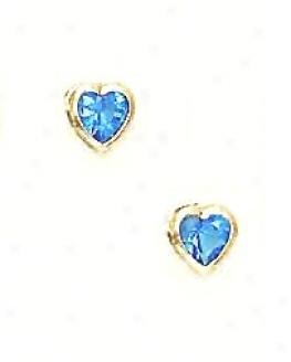 14k Yellow 5 Mm Heart Topaz-blue Cz Screw-back Stud Earrings