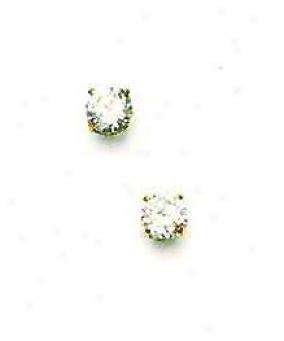 14k Yellow 5 Mm Round Cz Friction-back Stud Earrings