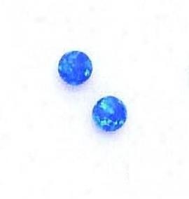 14k Yellow 5 Mm Round Dark Blue Opal Earrings