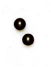 14k Yellow 5 Mm Round Dark-grey Crystal Pearl Earrings