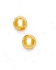 14k Yellow 5 Mm Round Light-cream Crystal Pearl Earrings