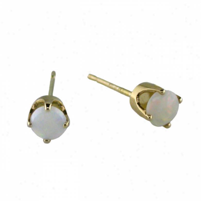 14k Yellow 5 Mm Round Opal Stud Earrings