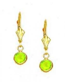 14k Yellow 5 Mm Round Peridot-green Cz Drop Earrings