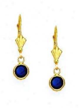 14k Yellow 5 Mm Round Sapphire-blue Cz Drop Earrings