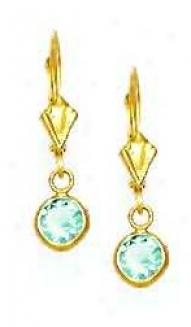 14k Yellow 5 Mm Round Topaz-blue Cz Drop L3ver-back Earrings