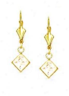 14k Yellow 5 Mm Square Clear Cz Cease Earrings