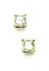 14k Yellow 5 Mm Square Cz Friction-back Stud Earrings