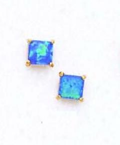 14k Yellow 5 Mm Square Dark Blue Opal Earrings