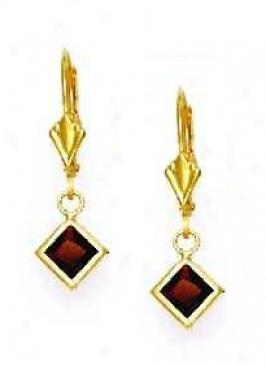 14k Yellow 5 Mm SquareG arnet-red Cz Drop Earrings