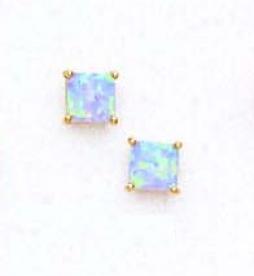 14k Yellow 5 Mm Square Light Blue Opal Earrings