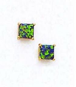 14k Yellow 5 Mm Square Mystic Green Opal Earrings