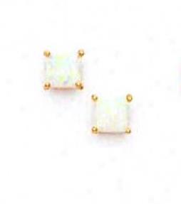 14k Yellow 5 Mm Square Opal Friction-back Stud Earrings