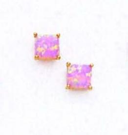 14k Yellow 5 Mm Square Pink Opal Friction-back Stud Earrings