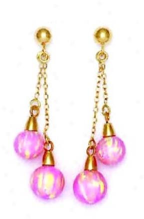 14k Yellow 6 And 7 Mm Round Pikn Opal Double Drop Earrings