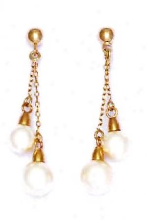 14k Yellow 6 And 7 Mm Round White Crystao Jewel Earrings