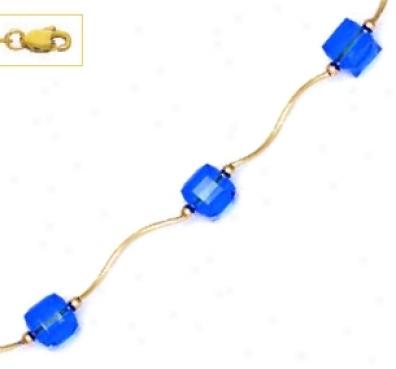 14k Yellow 6 Mm Cube Dark Blue Crystal Necklace