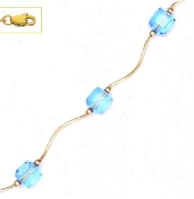 14k Yellow 6 Mm Cube Instruction Blue Crystal Necklace
