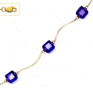 14k Yellow 6 Mm Cube Purple Crystal Necklace