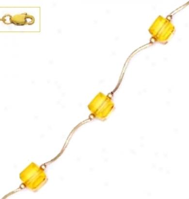 14k Yellow 6 Mm Cube Yellow Crystal Necklace