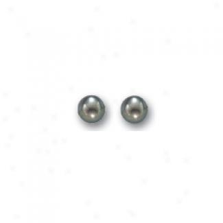 14k Yellow 6 Mm Cultured Black Pearl Earrings
