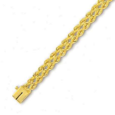 14k Yellow 6 Mm Double Row Hard Rope Bracelet - 8 Inch