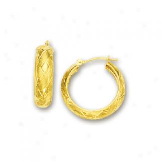 14k Yellow 6 Mm Fancy Woven Pattern Hoop Earrings
