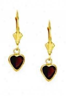 14k Yellow 6 Mm Heart Alexandrite-pink Cz Drop Earrings