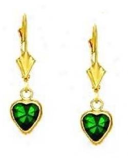 14k Yellow 6 Mm Heart Emerald-green Cz Drop Earrings