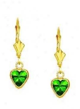 14k Yellow 6 Mm Heart Peridot-green Ca Drop Earrings