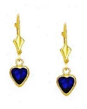 14k Yellow 6 Mm Heart Sapphire-bluue Cz Drop Earrings