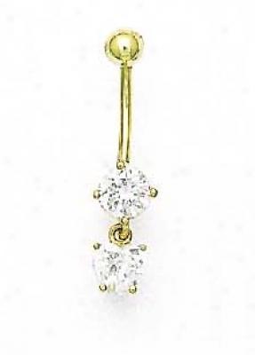 14k Yellow 6 Mm Round And Heart Cz Belly Ring
