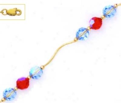 14k Yellow 6 Mm Round Blue And Red Crystal Necklace