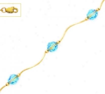 14k Yellow 6 Mm Round Blue Crystal Necklace