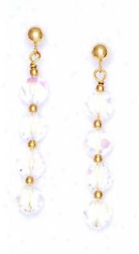 14k Yellow 6 Mm Round Clear Crystal Drop Earrings