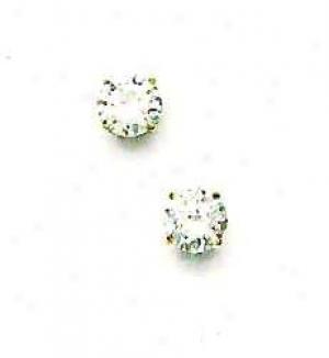 14k Yellow 6 Mm Round Cz Friction-back Stud Earrings