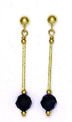 14k Yellow 6 Mm Round Dark-blue Crystal Drop Earrings