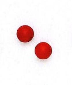 14k Yellow 6 Mm Round Dark-red Coral Earrings