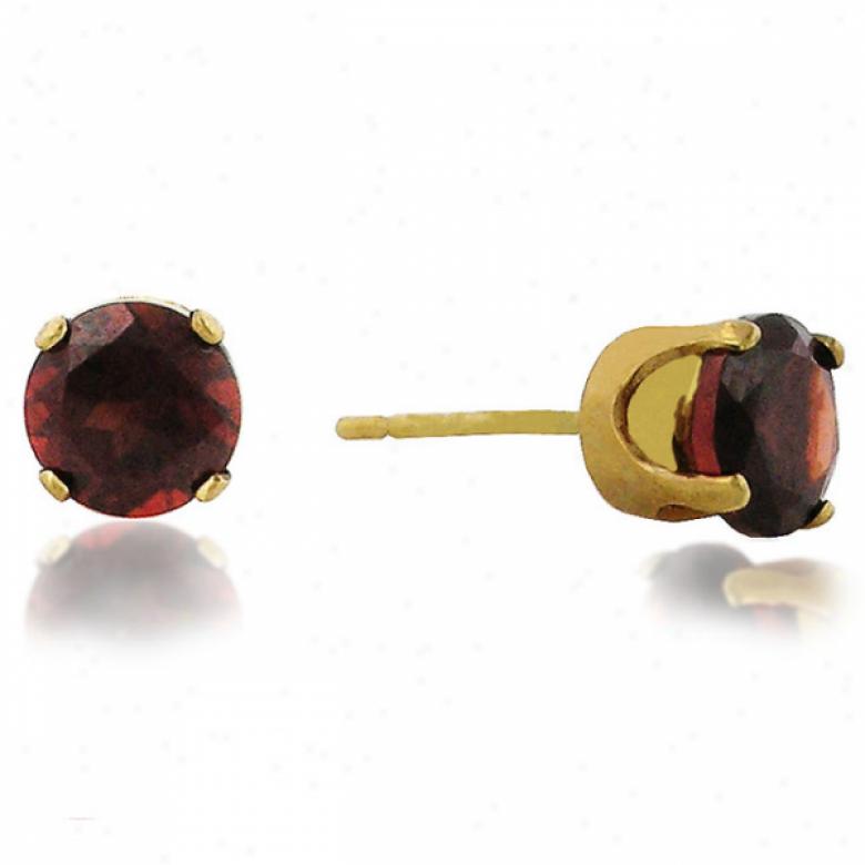 14k Yellow 6 Mm Round Garnet Stud Earrings