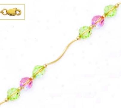 14k Yellow 6 Mm Sur~ Green And Pink Crystal Necklace