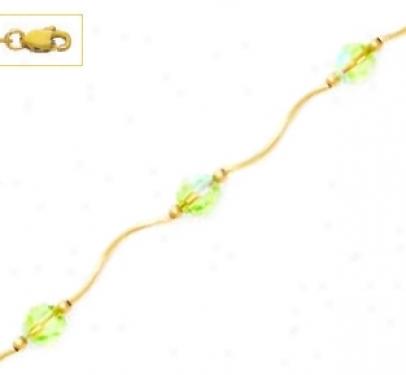 14k Golden 6 Mm Round Green Crystal Necklace