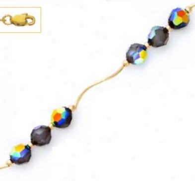 14k Yellow 6 Mm Round Jet-rainbow Crystal Necklace