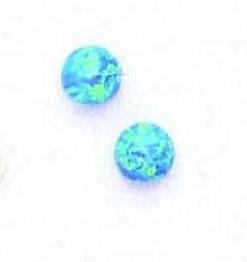14k Yellow 6 Mm Round Lihht Blue Opal Earrings