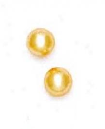 14k Yellow 6 Mm Round Light-cream Crystal Pearl Earrings